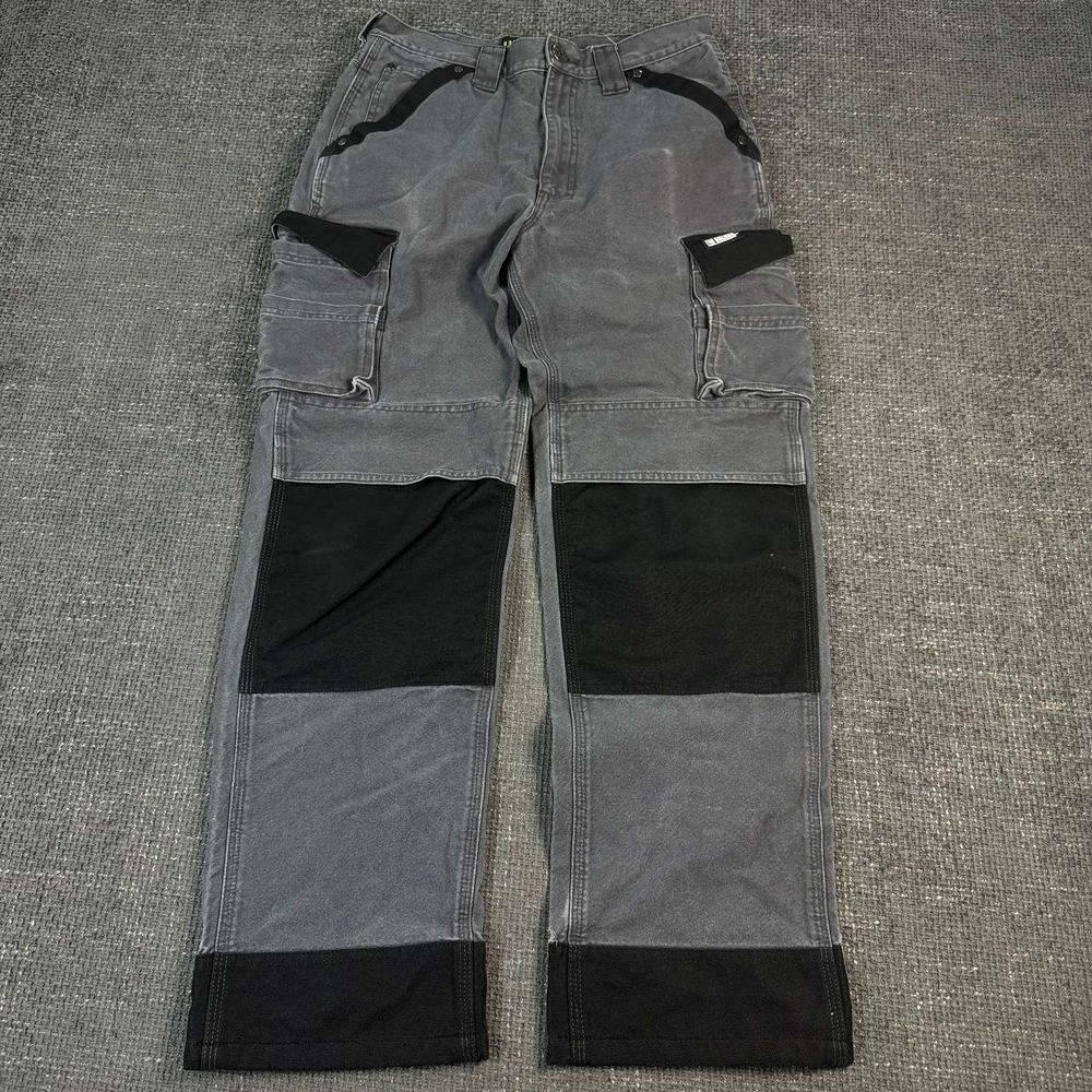 Holmes Workwear Cargo Pants Mens 30x30 Grey Black Double Knee Utility Canvas